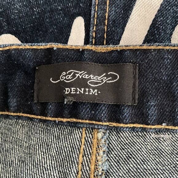 Ed Hardy Jeans Men Blue Tiger Head Loose Fit Y2K Streetwear Denim 38 - Picture 3 of 10